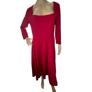 Maeve By Anthropologie Red Square Neck Long Sleeve Midi Dress